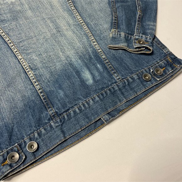 Axel Denim Jacket Unisex Size L Blue Distressed 100% Cotton Buttons Jean Jacket - Picture 7 of 8